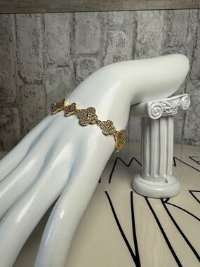 Gold Floral Crystal Link Bracelet - Women Jewelry